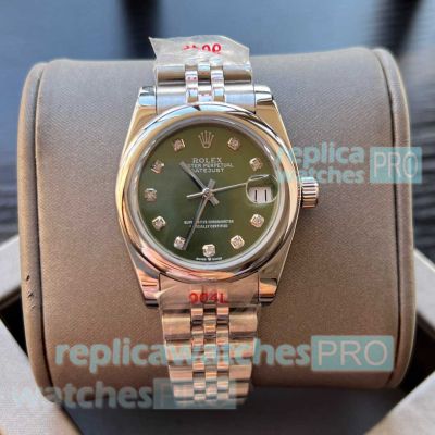 Copy Rolex Datejust 31 Green Dial Smooth Bezel Jubilee Strap Watches